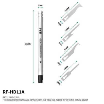 Ensemble de lames de grattage 4 en 1 RF4 RF-HD11A avec manche pour le retrait de colle de circuits imprimés / le démontage par levier, RF-HD11A