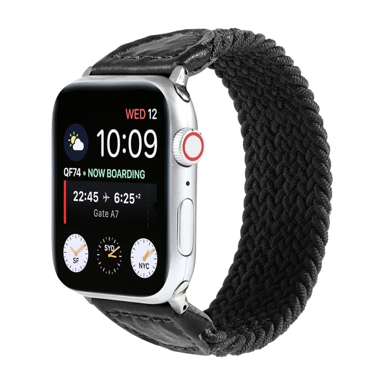 Bracelet de montre tressé en nylon + cuir pour Apple Watch Series 6 & SE & 5 & 4 44mm / 3 & 2 & 1 42mm, S, M, L