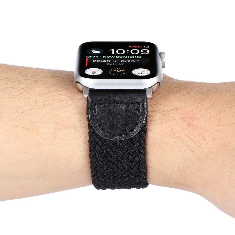 Bracelet de montre tressé en nylon + cuir pour Apple Watch Series 6 & SE & 5 & 4 44mm / 3 & 2 & 1 42mm, S, M, L