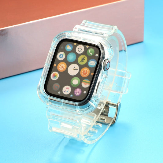 Bracelet de montre de remplacement intégré en TPU transparent, For Apple Watch Series 8&7 41mm / SE 2&6&SE&5&4 40mm / 3&2&1 38mm, For Apple Watch Series 7 41mm / 6 & SE & 5 & 4 40mm / 3 & 2 & 1 38mm                                                      ...