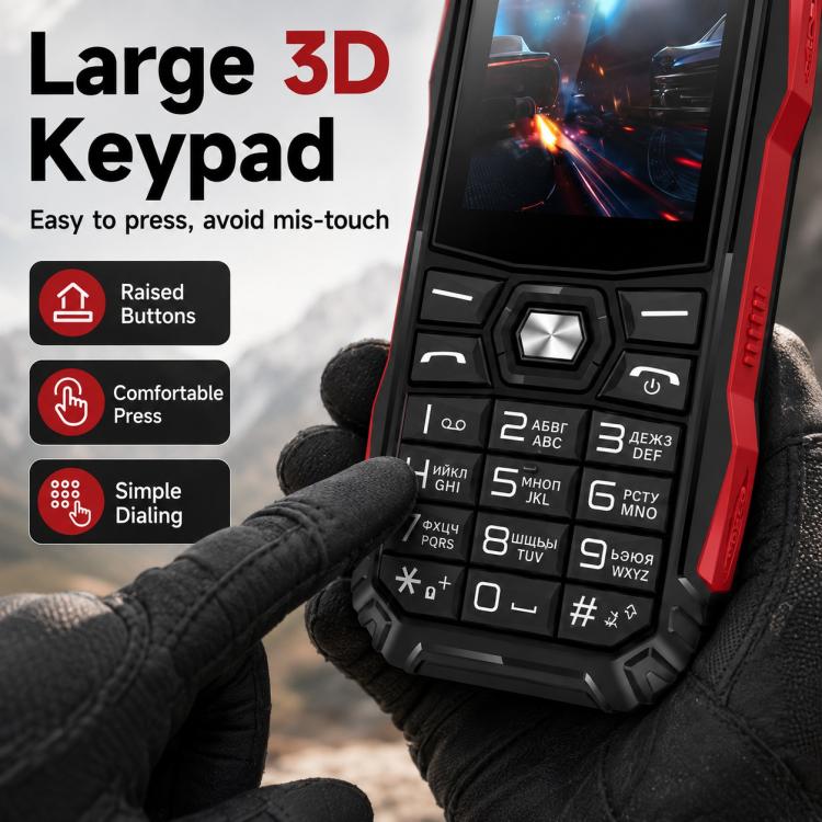 Téléphone robuste HE248, écran 2,4 pouces, touches 3D, réseau : 2G, double SIM, Bluetooth, lampe torche, clavier russe, No Power Plug, US Plug, UK Plug