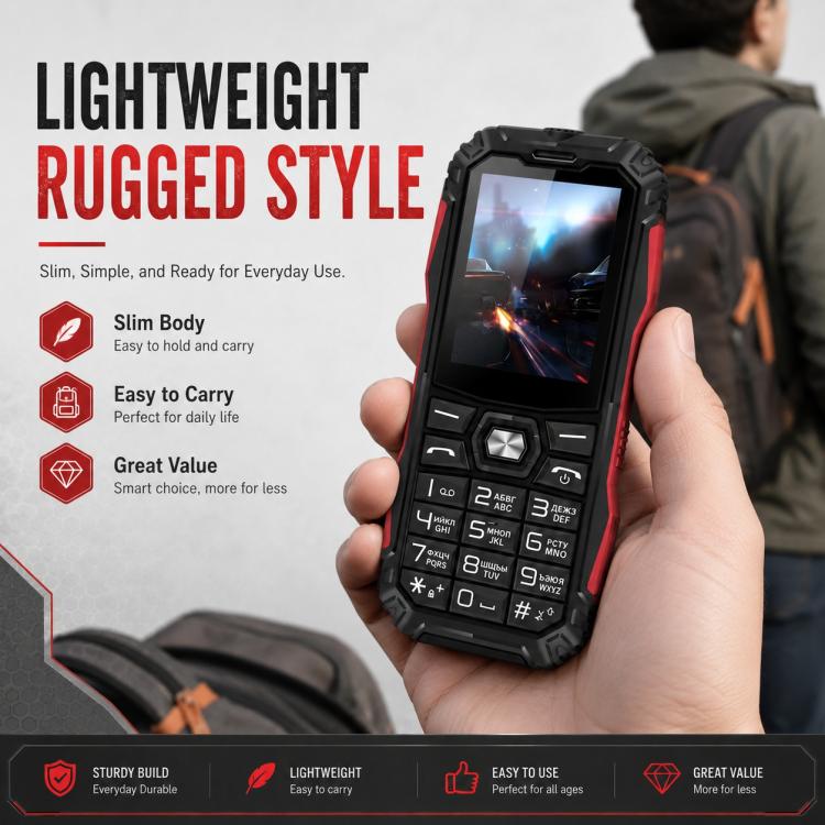 Téléphone robuste HE248, écran 2,4 pouces, touches 3D, réseau : 2G, double SIM, Bluetooth, lampe torche, clavier russe, No Power Plug, US Plug, UK Plug
