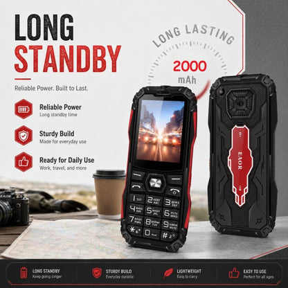 Téléphone robuste HE248, écran 2,4 pouces, touches 3D, réseau : 2G, double SIM, Bluetooth, lampe torche, clavier russe, No Power Plug, US Plug, UK Plug