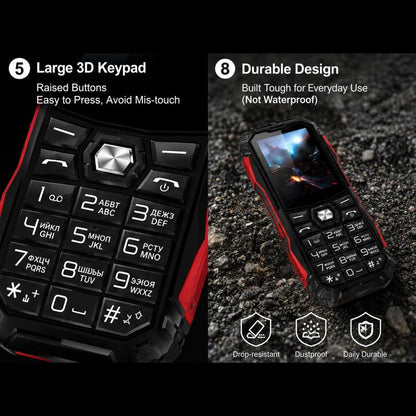 Téléphone robuste HE248, écran 2,4 pouces, touches 3D, réseau : 2G, double SIM, Bluetooth, lampe torche, clavier russe, No Power Plug, US Plug, UK Plug