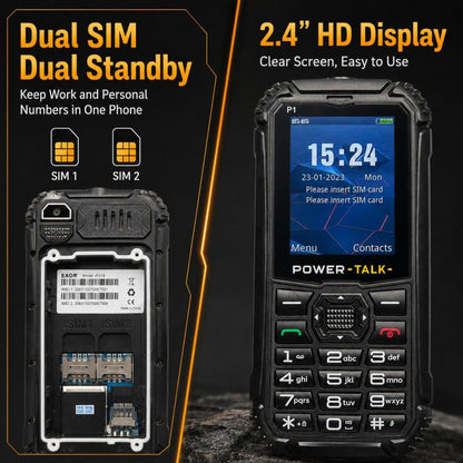 Téléphone durci HP219 IP68, écran 2,4 pouces, SC6531E, réseau : 2G, Bluetooth, radio FM, SOS, lampe torche, EU Plug, US Plug, UK Plug