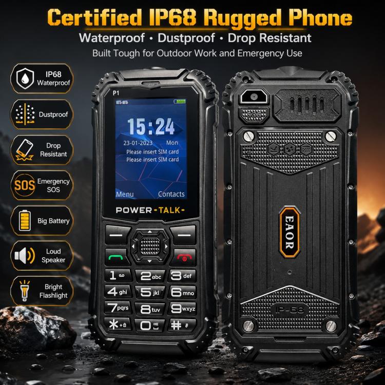 Téléphone durci HP219 IP68, écran 2,4 pouces, SC6531E, réseau : 2G, Bluetooth, radio FM, SOS, lampe torche, EU Plug, US Plug, UK Plug