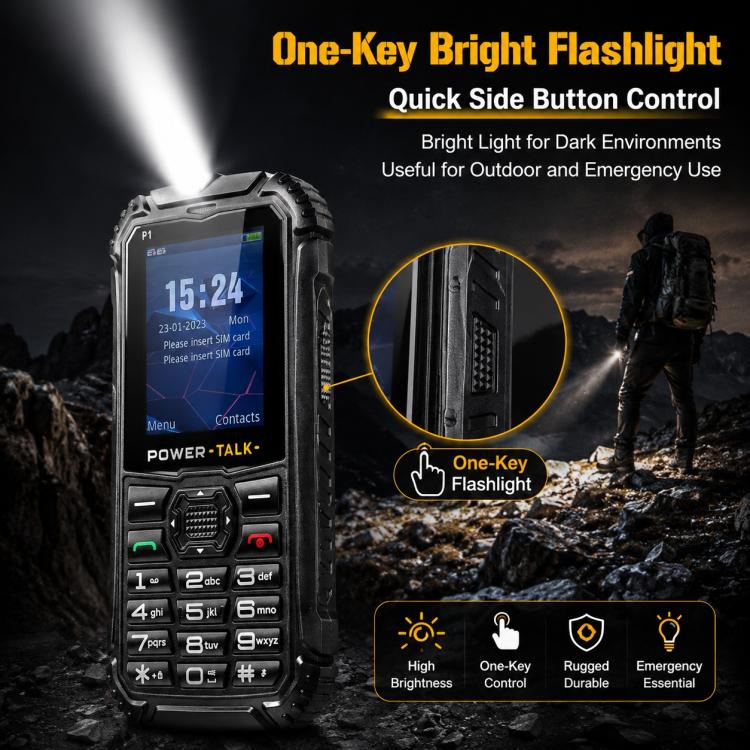 Téléphone durci HP219 IP68, écran 2,4 pouces, SC6531E, réseau : 2G, Bluetooth, radio FM, SOS, lampe torche, EU Plug, US Plug, UK Plug