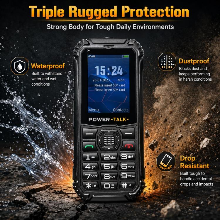 Téléphone durci HP219 IP68, écran 2,4 pouces, SC6531E, réseau : 2G, Bluetooth, radio FM, SOS, lampe torche, EU Plug, US Plug, UK Plug