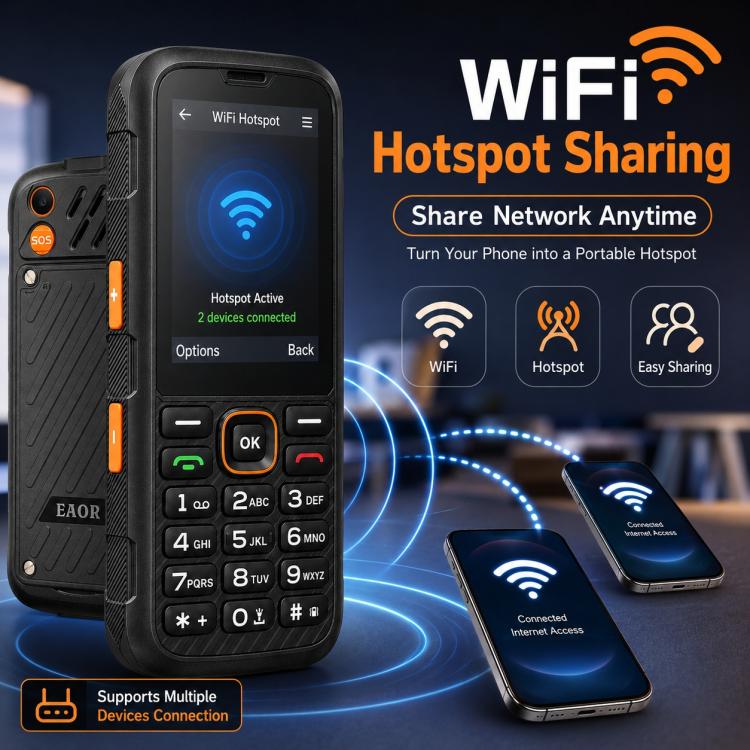 Téléphone durci HP290Z 4G IP68, écran 2,8 pouces, batterie 3000 mAh, réseau : 4G, Bluetooth, radio FM, SOS, lampe torche, avec station de charge, EU Plug, US Plug, UK Plug