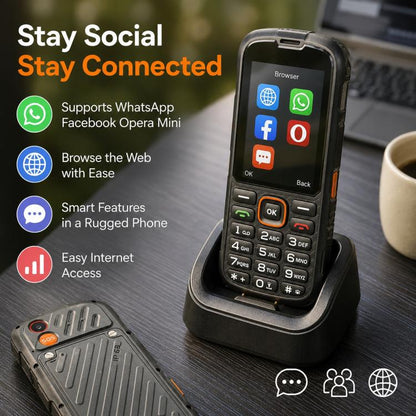 Téléphone durci HP290Z 4G IP68, écran 2,8 pouces, batterie 3000 mAh, réseau : 4G, Bluetooth, radio FM, SOS, lampe torche, avec station de charge, EU Plug, US Plug, UK Plug