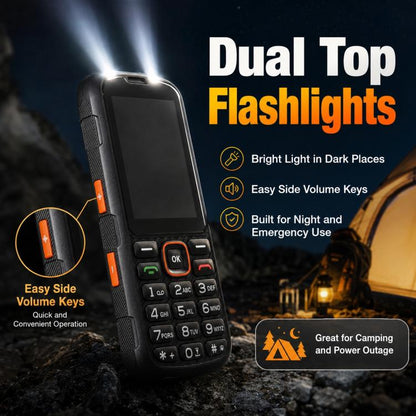 Téléphone durci HP290Z 4G IP68, écran 2,8 pouces, batterie 3000 mAh, réseau : 4G, Bluetooth, radio FM, SOS, lampe torche, avec station de charge, EU Plug, US Plug, UK Plug