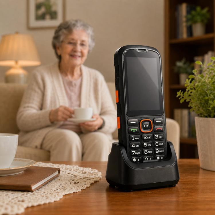 Téléphone durci HP290Z 4G IP68, écran 2,8 pouces, batterie 3000 mAh, réseau : 4G, Bluetooth, radio FM, SOS, lampe torche, avec station de charge, EU Plug, US Plug, UK Plug