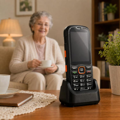 Téléphone durci HP290Z 4G IP68, écran 2,8 pouces, batterie 3000 mAh, réseau : 4G, Bluetooth, radio FM, SOS, lampe torche, avec station de charge, EU Plug, US Plug, UK Plug