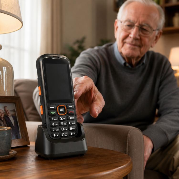Téléphone durci HP290Z 4G IP68, écran 2,8 pouces, batterie 3000 mAh, réseau : 4G, Bluetooth, radio FM, SOS, lampe torche, avec station de charge, EU Plug, US Plug, UK Plug