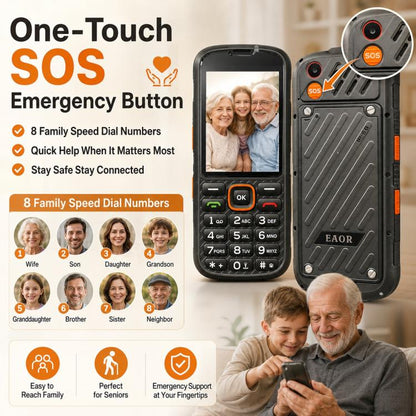 Téléphone durci HP290Z 4G IP68, écran 2,8 pouces, batterie 3000 mAh, réseau : 4G, Bluetooth, radio FM, SOS, lampe torche, avec station de charge, EU Plug, US Plug, UK Plug