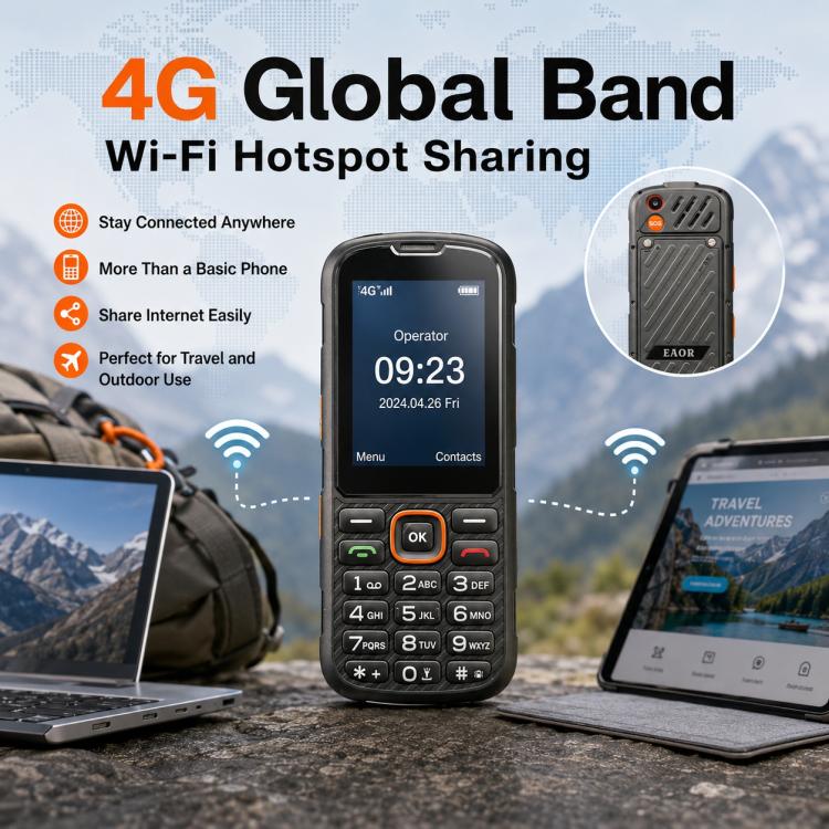 Téléphone durci HP290Z 4G IP68, écran 2,8 pouces, batterie 3000 mAh, réseau : 4G, Bluetooth, radio FM, SOS, lampe torche, avec station de charge, EU Plug, US Plug, UK Plug