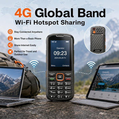Téléphone durci HP290Z 4G IP68, écran 2,8 pouces, batterie 3000 mAh, réseau : 4G, Bluetooth, radio FM, SOS, lampe torche, avec station de charge, EU Plug, US Plug, UK Plug