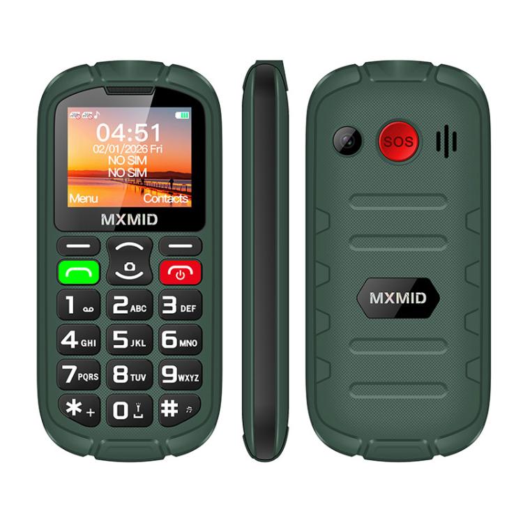 MXMID A8 Pro, téléphone robuste pour seniors avec écran 2 pouces à grosses touches, fonction SOS, Bluetooth, lampe torche, réseau : 2G, EU Plug, US Plug, UK Plug, AU Plug