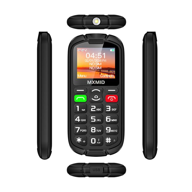MXMID A8 Pro, téléphone robuste pour seniors avec écran 2 pouces à grosses touches, fonction SOS, Bluetooth, lampe torche, réseau : 2G, EU Plug, US Plug, UK Plug, AU Plug