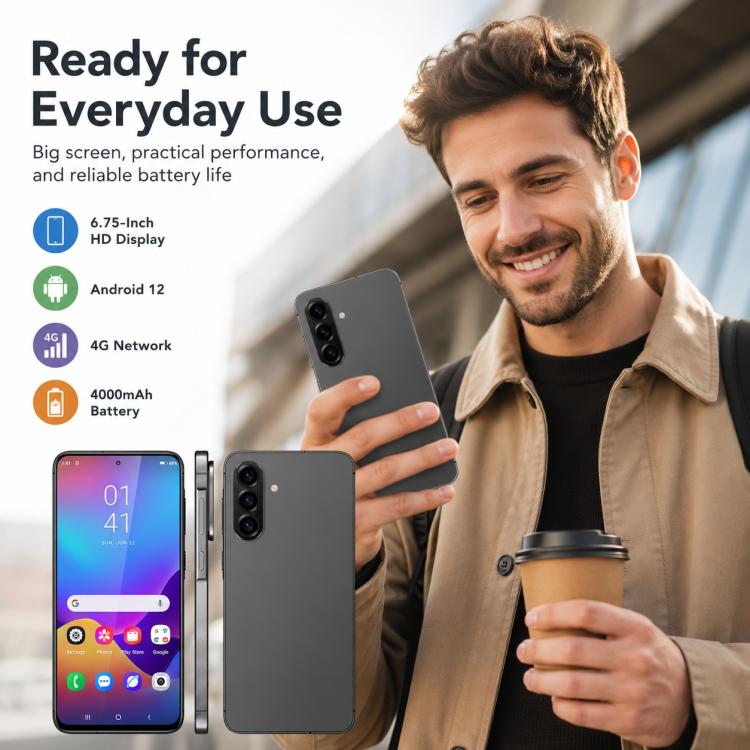 W&O X56, 3 Go + 32 Go, écran 6,75 pouces, Android 12.0, processeur octocœur Mediatek MT6762, réseau : 4G, OTG, EU Plug, US Plug, UK Plug, AU Plug