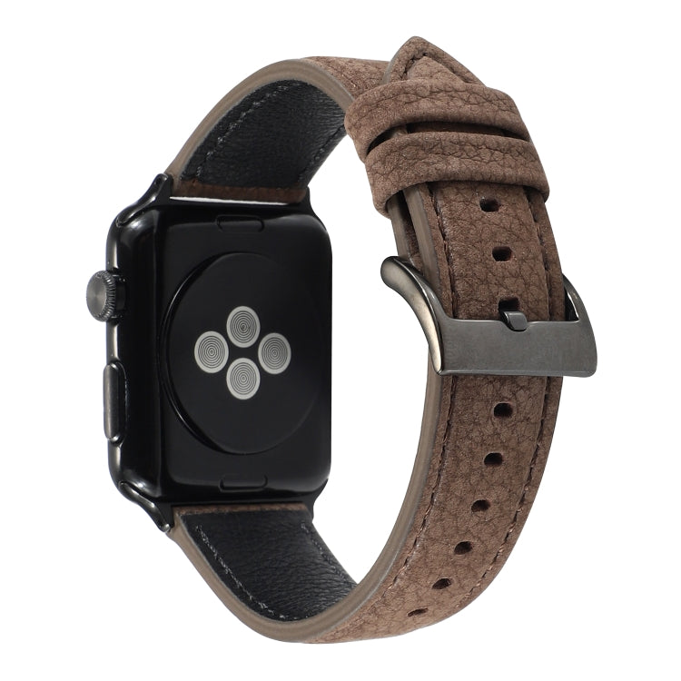 Bracelet de montre en cuir véritable texturé litchi pour Apple Watch Series 6 & SE & 5 & 4 44mm / 3 & 2 & 1 42mm, For Apple Watch Series 7 45mm / 6 & SE & 5 & 4 44mm / 3 & 2 & 1 42mm