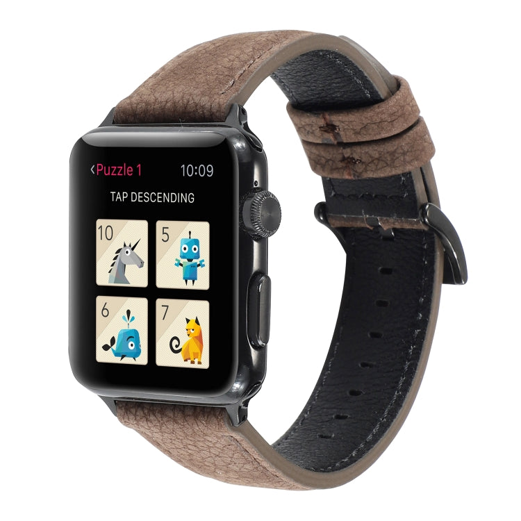 Bracelet de montre en cuir véritable texturé litchi pour Apple Watch Series 6 & SE & 5 & 4 44mm / 3 & 2 & 1 42mm, For Apple Watch Series 7 45mm / 6 & SE & 5 & 4 44mm / 3 & 2 & 1 42mm
