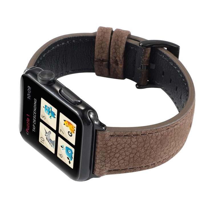 Bracelet de montre en cuir véritable texturé litchi pour Apple Watch Series 6 & SE & 5 & 4 44mm / 3 & 2 & 1 42mm, For Apple Watch Series 7 45mm / 6 & SE & 5 & 4 44mm / 3 & 2 & 1 42mm