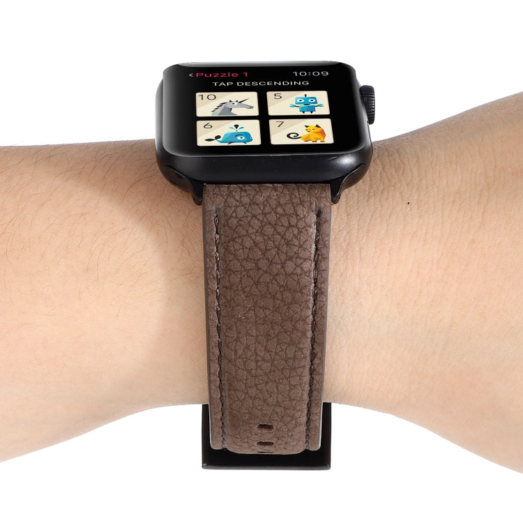 Bracelet de montre en cuir véritable texturé litchi pour Apple Watch Series 6 & SE & 5 & 4 44mm / 3 & 2 & 1 42mm, For Apple Watch Series 7 45mm / 6 & SE & 5 & 4 44mm / 3 & 2 & 1 42mm