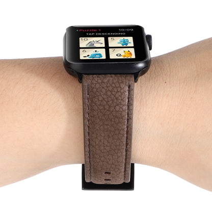 Bracelet de montre en cuir véritable texturé litchi pour Apple Watch Series 6 & SE & 5 & 4 44mm / 3 & 2 & 1 42mm, For Apple Watch Series 7 45mm / 6 & SE & 5 & 4 44mm / 3 & 2 & 1 42mm