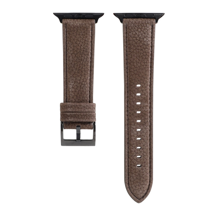 Bracelet de montre en cuir véritable texturé litchi pour Apple Watch Series 6 & SE & 5 & 4 44mm / 3 & 2 & 1 42mm, For Apple Watch Series 7 45mm / 6 & SE & 5 & 4 44mm / 3 & 2 & 1 42mm
