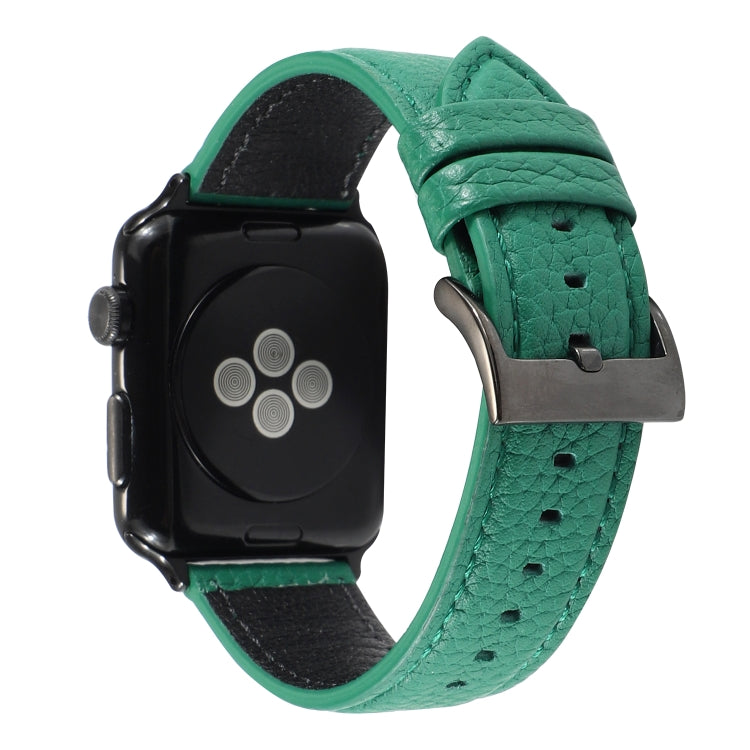 Bracelet de montre en cuir véritable texturé litchi pour Apple Watch Series 6 & SE & 5 & 4 44mm / 3 & 2 & 1 42mm, For Apple Watch Series 7 45mm / 6 & SE & 5 & 4 44mm / 3 & 2 & 1 42mm