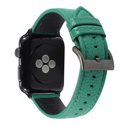 Bracelet de montre en cuir véritable texturé litchi pour Apple Watch Series 6 & SE & 5 & 4 44mm / 3 & 2 & 1 42mm, For Apple Watch Series 7 45mm / 6 & SE & 5 & 4 44mm / 3 & 2 & 1 42mm