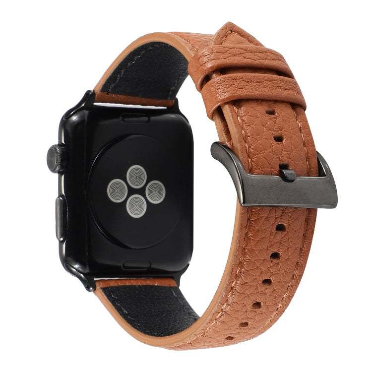 Bracelet de montre en cuir véritable texturé litchi pour Apple Watch Series 6 & SE & 5 & 4 44mm / 3 & 2 & 1 42mm, For Apple Watch Series 7 45mm / 6 & SE & 5 & 4 44mm / 3 & 2 & 1 42mm