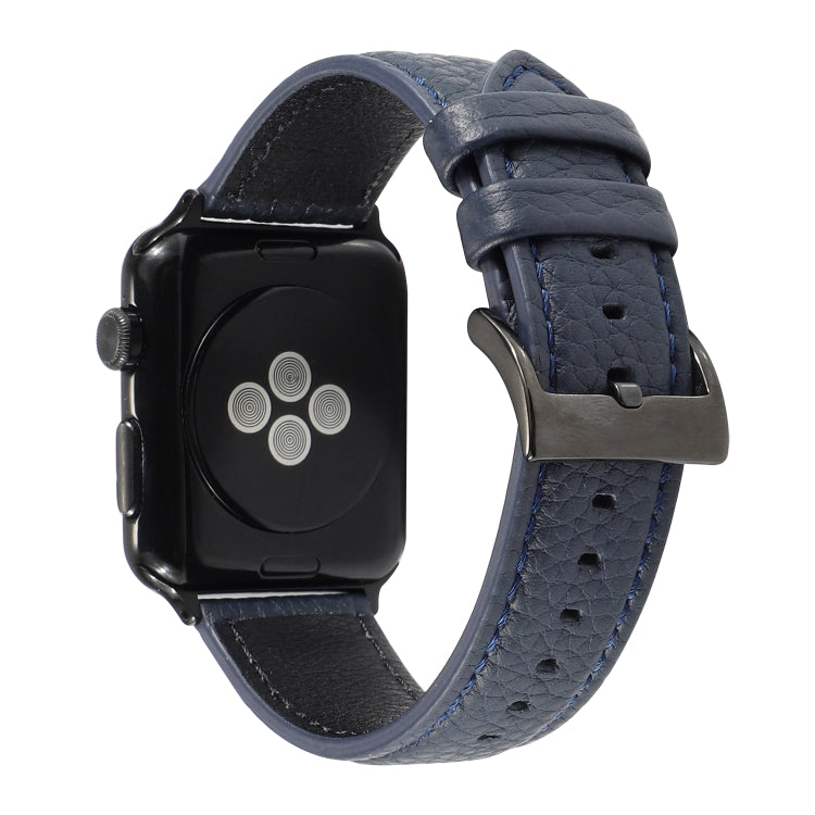 Bracelet de montre en cuir véritable texturé litchi pour Apple Watch Series 6 & SE & 5 & 4 44mm / 3 & 2 & 1 42mm, For Apple Watch Series 7 45mm / 6 & SE & 5 & 4 44mm / 3 & 2 & 1 42mm