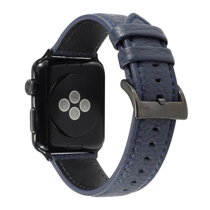 Bracelet de montre en cuir véritable texturé litchi pour Apple Watch Series 6 & SE & 5 & 4 44mm / 3 & 2 & 1 42mm, For Apple Watch Series 7 45mm / 6 & SE & 5 & 4 44mm / 3 & 2 & 1 42mm