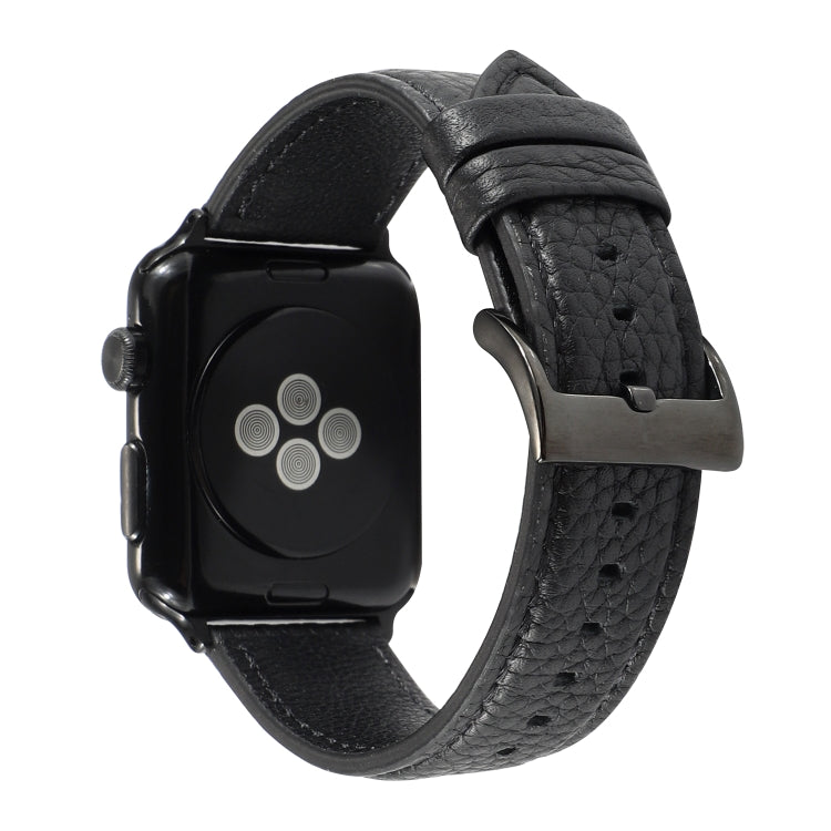 Bracelet de montre en cuir véritable texturé litchi pour Apple Watch Series 6 & SE & 5 & 4 44mm / 3 & 2 & 1 42mm, For Apple Watch Series 7 45mm / 6 & SE & 5 & 4 44mm / 3 & 2 & 1 42mm