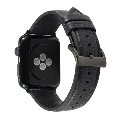 Bracelet de montre en cuir véritable texturé litchi pour Apple Watch Series 6 & SE & 5 & 4 44mm / 3 & 2 & 1 42mm, For Apple Watch Series 7 45mm / 6 & SE & 5 & 4 44mm / 3 & 2 & 1 42mm
