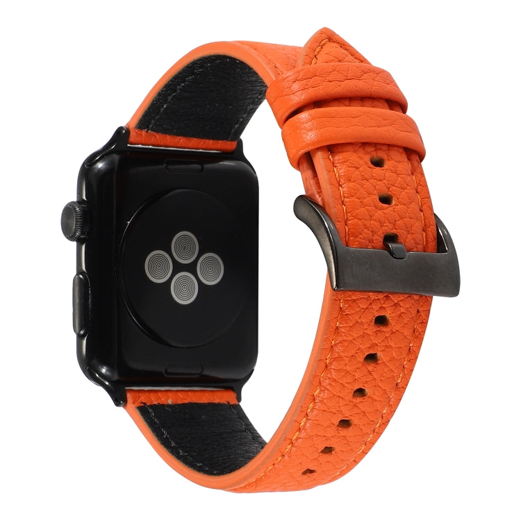Bracelet de montre en cuir véritable texturé litchi pour Apple Watch Series 6 & SE & 5 & 4 44mm / 3 & 2 & 1 42mm, For Apple Watch Series 7 45mm / 6 & SE & 5 & 4 44mm / 3 & 2 & 1 42mm