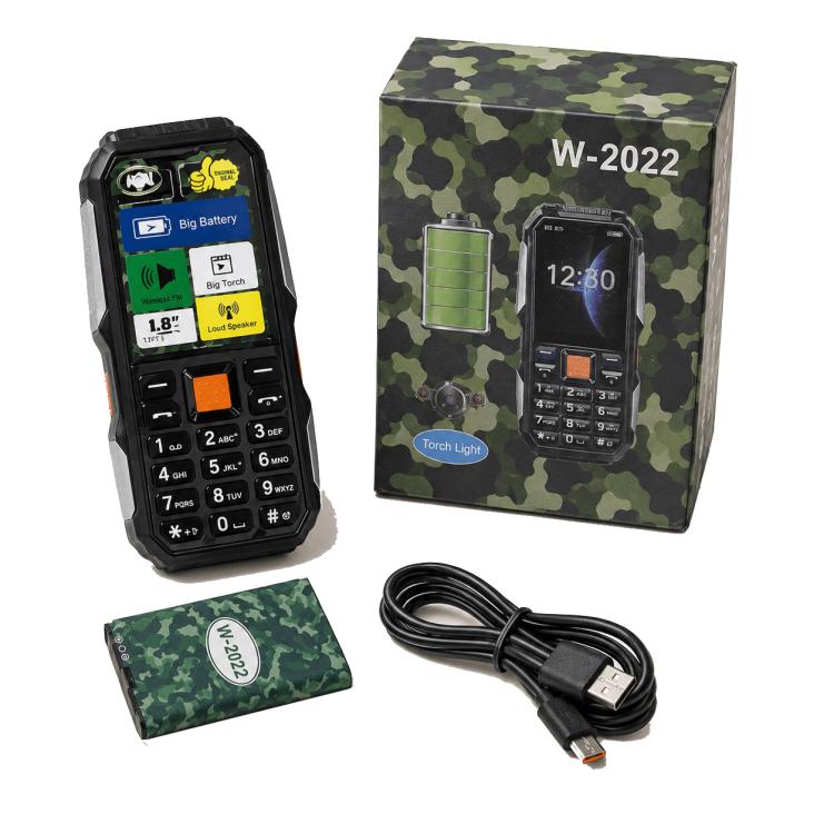 Téléphone robuste W2022, écran 1,77 pouce, SC6531DA, réseau : 2G, double SIM, Bluetooth, lampe torche