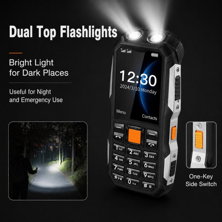 Téléphone robuste W2022, écran 1,77 pouce, SC6531DA, réseau : 2G, double SIM, Bluetooth, lampe torche