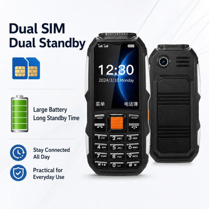 Téléphone robuste W2022, écran 1,77 pouce, SC6531DA, réseau : 2G, double SIM, Bluetooth, lampe torche