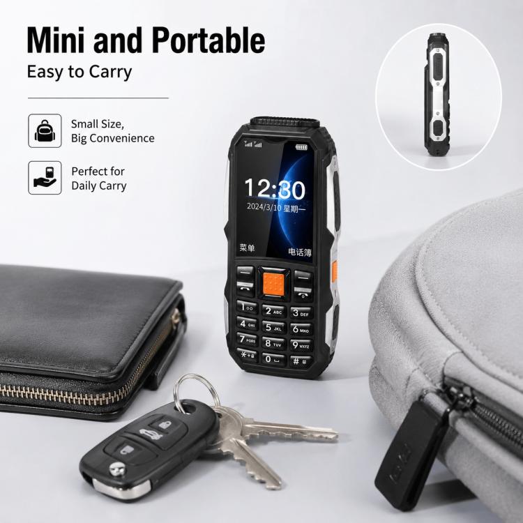 Téléphone robuste W2022, écran 1,77 pouce, SC6531DA, réseau : 2G, double SIM, Bluetooth, lampe torche