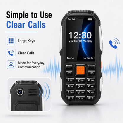 Téléphone robuste W2022, écran 1,77 pouce, SC6531DA, réseau : 2G, double SIM, Bluetooth, lampe torche