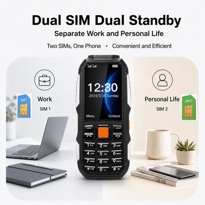 Téléphone robuste W2022, écran 1,77 pouce, SC6531DA, réseau : 2G, double SIM, Bluetooth, lampe torche
