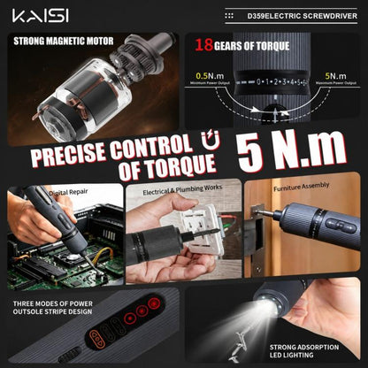 Kit de tournevis dynamométrique électrique rechargeable Kaisi D359 37 en 1, Kaisi D359