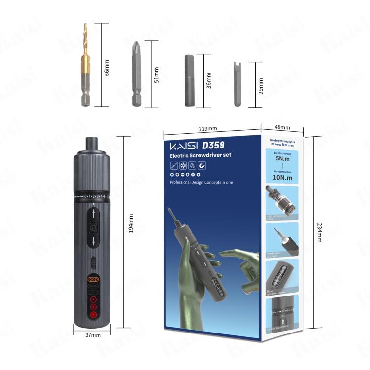 Kit de tournevis dynamométrique électrique rechargeable Kaisi D359 37 en 1, Kaisi D359