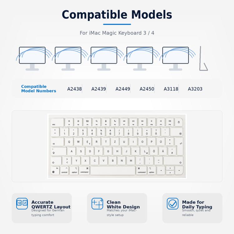 Touches blanches pour MacBook A2438 A2439 A2449 A2450 A3118 A3203 Magic Keyboard 3 et Magic Keyboard 4, German, French