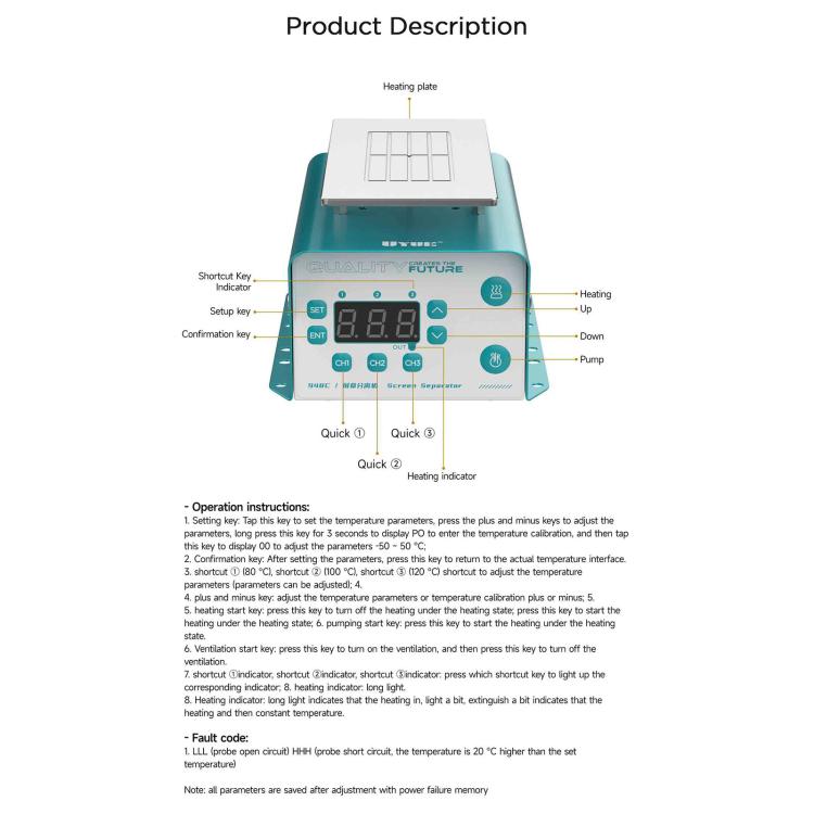 Machine de séparation chauffante à température constante UYUE 948C avec écran LCD 7 pouces, EU Plug, US Plug