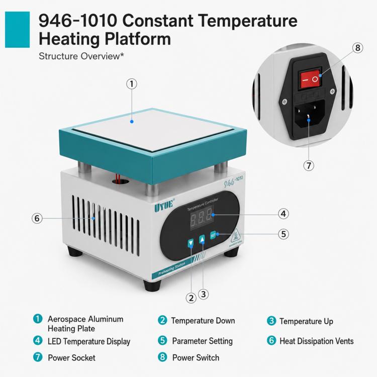 Plateforme chauffante à température constante UYUE 946-1010 400 W avec écran LCD, US Plug, EU Plug