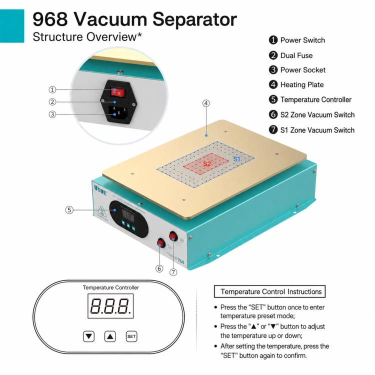 Séparateur UYUE 968 avec écran LCD 15 pouces et pompe à vide intégrée, US Plug, EU Plug